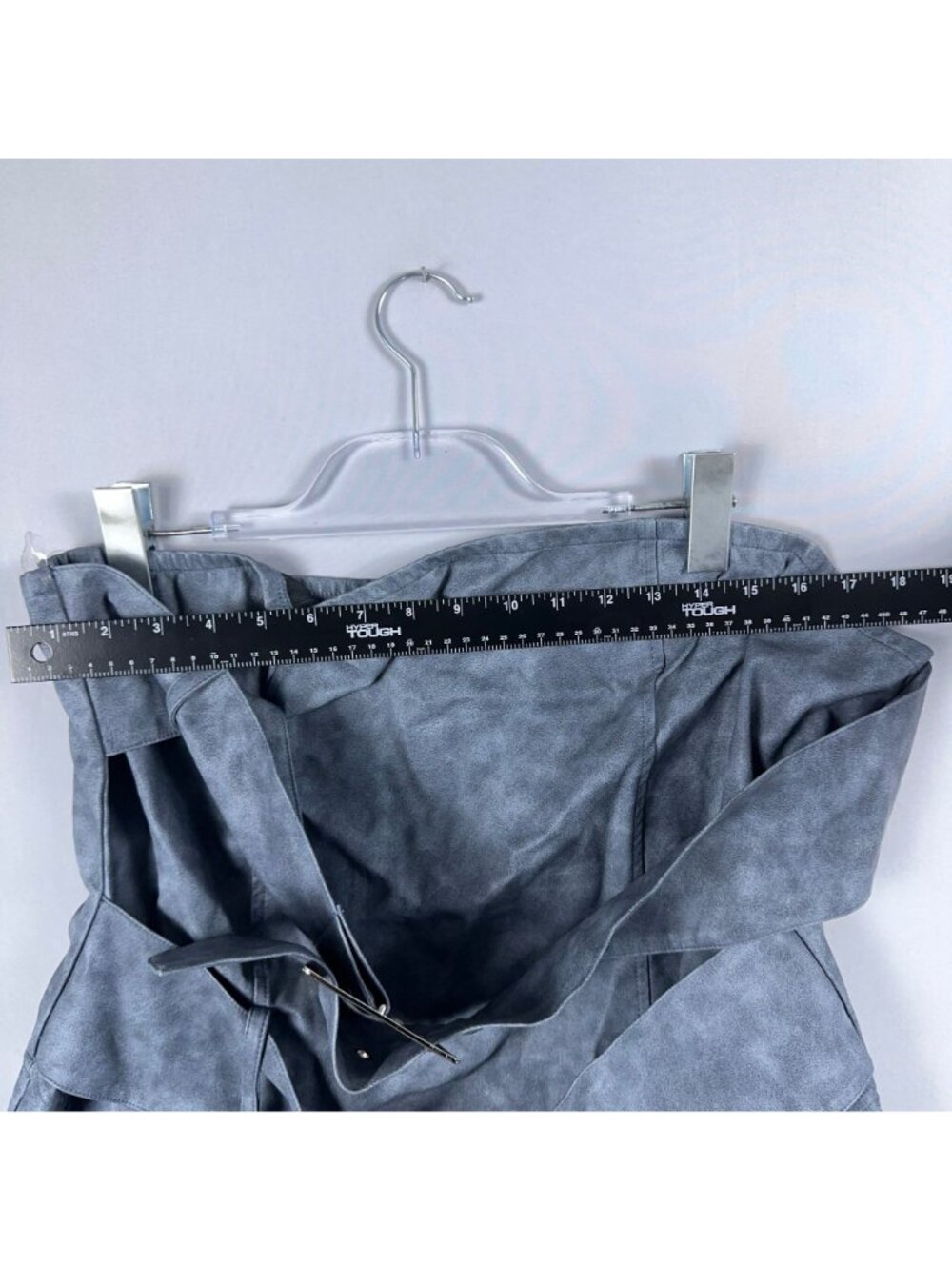Fashion Nova Dress 2X Pia Faux Leather Mini Slate Blue Belt Back Zipper Closure - Picture 8 of 10